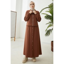İlkimay.com Fermuarlı Tunik Etek Ikili Takım 1674 - Kahve