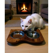 Efholde Doğal Ahşap Kedi Köpek Mama Kabı Su Tası Standı Pet Shop