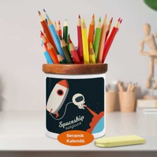 Asilmeydan Küçük Astronot Ahşap Seramik Kalemlik - 2147910767