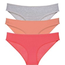 ModaSize 3 Adet Süper Eko Set Likralı Kadın Slip Külot Gri Pudra Fuşya