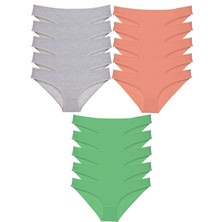 ModaSize 15 Adet Süper Eko Set Likralı Kadın Slip Külot Gri Pudra Yeşil