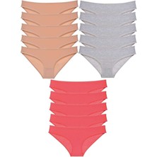 ModaSize 15 Adet Süper Eko Set Likralı Kadın Slip Külot Ten Gri Fuşya