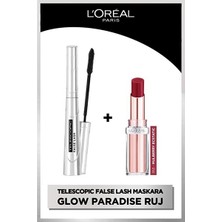 Luua L'oreal Paris False Lash Telescopic Fiber Maskara & Glow Paradise Balm-In-Lipstick 353 Mulberry Ecstatic