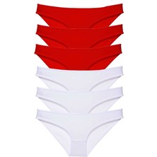 ModaSize 6 Adet Süper Eko Set Likralı Kadın Slip Külot Kırmızı Beyaz