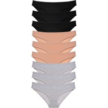 ModaSize 9 Adet Süper Eko Set Likralı Kadın Slip Külot Siyah Ten Gri
