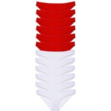 ModaSize 12 Adet Süper Eko Set Likralı Kadın Slip Külot Kırmızı Beyaz