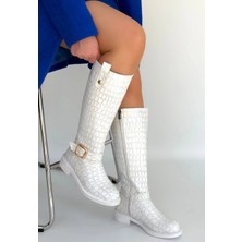 Kazax Metta Beyaz Cilt Desenli Çizme