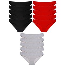 ModaSize 15 Adet Süper Eko Set Likralı Kadın Slip Külot Siyah Kırmızı Gri