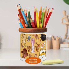 Asilmeydan Tatlı Hayvan Desenli Ahşaplı Seramik Kalemlik - 74291