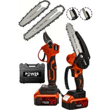 Power Black Germany 2 Li Set 18 Vf 3 Ah Çift Akülü Çelik Şanzıman Şarjlı Dal Budama & Testeresi Powerblack
