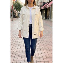 Asist Ast 2175 Yırtık Detaylı Çıtçıtlı Oversize Kadın Kot Ceket Ekru
