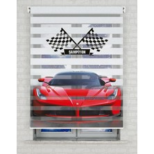 BRIGHTCOVER Kırmızı Ferrari Baskılı Zebra Perde - Gece Gündüz - Erkek Çocuk Odası Perdesi | Kokusuz Mürekkeple Basılmış  Zebra Perdeler ile Sende Tarzını Yansıt! | 1 Dakikada Pratik Montaj