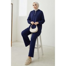 İlkimay.com Kapüşonlu Oysho Tunik Pantolon Ikili Takım 1676 - Lacivert