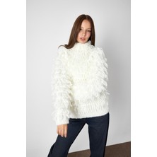 Sherin Ekru Püsküllü Triko Kazak