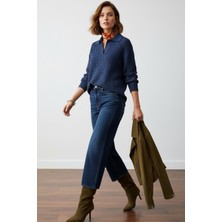 Sherin Lacivert Polo Yaka Oversize Triko Kazak