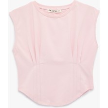 Koton Dikiş Detaylı Slim Fit Bisiklet Yaka Kolsuz Crop Tişört