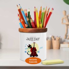 Asilmeydan Jazz Günü Müzisyen Kedi Ahşap Seramik Kalemlik - 23-2148096749