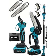 Power Black Germany 18VF Akülü 2 Li Set Şarjlı Ağaç Dal Kesme ve Budama Makası Testere Teleskopik Uzatmalı