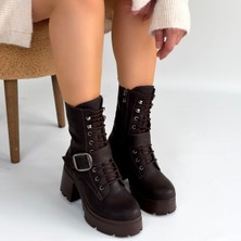 SEPET365 Linma Acı Kahve Cilt Bağcıklı Topuklu Bot