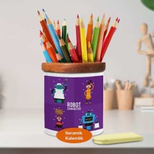 Asilmeydan Sevimli Robot Karakterler Ahşaplı Seramik Kalemlik -2147721896