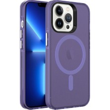 StilStoreTr Apple iPhone 13 Pro Kılıf Stsr Magsafe Şarj Özellikli Buzlu Transparan C-Pro Sert Kapak-Derin Mor