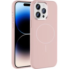 iPhone 14 Pro Max Kılıf M-Safe Şarj Özellikli Metal Kamera Çerçeveli Zore Edi Silikon Kapak - Rose G