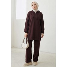 İlkimay.com Kapüşonlu Oysho Tunik Pantolon Ikili Takım 1676 - Kahve