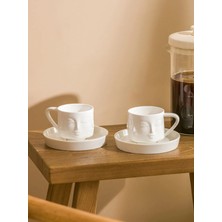 LC Waikiki Lcw Home Beyaz Yüz Figürlü 2 Kişilik Porselen Kahve Fincan Takımı 110 ml