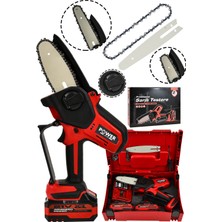 Power Black Power Kömürsüz Motor Şarjlı El Testeresi Ağaç Odun Dal Kesme Budama Çift Pala Cift Kama