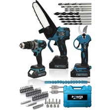Power Black Germanyprofesyonel 2AKÜLÜ3LÜ Set Şarjlı Dal Ağaç Kesme Testere + Bağ Budama Makası + Akülü Vidalama