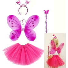 Zero Land Storozal Fuşya Kelebek Kostümü - Fuşya Kelebek Kostüm Aksesuar Seti 4 Parça