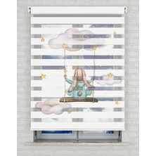 BRIGHTCOVER Bulutlar ve Salıncakta Tavşan Baskılı Zebra Perde - Gece Gündüz - Bebek Odası Perdesi | Kokusuz Mürekkeple Basılmış  Zebra Perdeler ile Sende Tarzını Yansıt! | 1 Dakikada Pratik Montaj