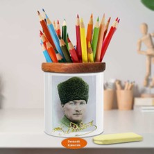 Asilmeydan Mustafa Kemal Atatürk Kalpak Şapkalı Ahşap Seramik Kalemlik - 73