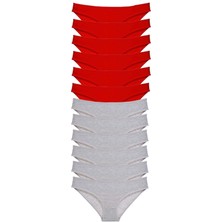 Çamaşır Kenti 12 Adet Eko Set Likralı Kadın Slip Külot Kırmızı Gri