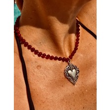 CAPO By Aytaç Yamaç Kalp Detaylı Kızıl Yemen Akik Kadın Kolye Doğaltaş Akik Kadın Kolye