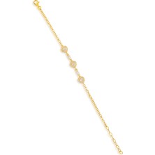 Kalp Motifli Ayarlanabilir Altın Renk Bileklik – Zirkon Taşlı