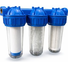 Sufil 10 Inch Üçlü 1" Su Filtresi | Klor, Kötü Koku, Kötü Tat, Kireç Önleyici | Üçlü Su Yumuşatma Sistemi