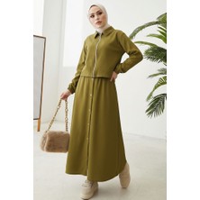 İlkimay.com Fermuarlı Tunik Etek Ikili Takım 1674 - Yağ Yeşili