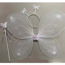 MiraLive Beyaz Renk Kelebek Kanadı Tacı ve Sopası