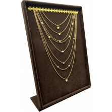 Megass Dekor Süet Kumaş Çerceveli Kahve Renk 34/24 cm Tırnaklı Ayaklı Tesbih-Kolye-Zincir Takı Standi