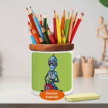 Asilmeydan Neşeli Robot Ahşaplı Seramik Kalemlik - 439-2147502095