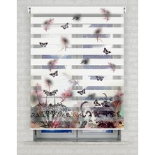 BRIGHTCOVER Kelebekler ve Çiçekler Baskılı Zebra Perde - Gece Gündüz - Salon Perdesi | Kokusuz Mürekkeple Basılmış  Zebra Perdeler ile Sende Tarzını Yansıt! | 1 Dakikada Pratik Montaj