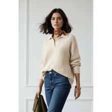 Sherin Bej Polo Yaka Oversize Triko Kazak