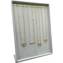 Megass Dekor Süet Kumaş Çerceveli Gri Renk 34/24 cm Tırnaklı Ayaklı Tesbih-Kolye-Zincir Takı Standi