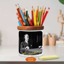 Asilmeydan Takım Elbiseli Şık Mustafa Kemal Atatürk Ahşap Seramik Kalemlik-3