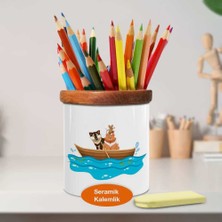 Asilmeydan Kayıkla Denize Açılan Hayvanlar Ahşaplı Seramik Kalemlik -955