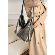 Özüm Takı Kadın Büyük Boy A Kalite Gümüş Renk Omuz Kol ve Omuz Çantası