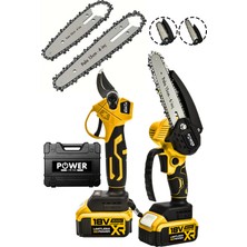 Power Black Germany 2 Li Set 18 Vf 3 Ah Çift Akülü Çelik Şanzıman Şarjlı Dal Budama & Testeresi Power