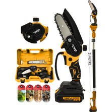 Power Black Otomatik Yağlamalı Yağ Hazneli 2 Metre Teleskobik Set Testere Çift Pala Çift Zincir