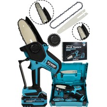 Power Black Extra Kömürsüz Motor Şarjlı El Testeresi Ağaç Odun Dal Kesme Budama Mavi